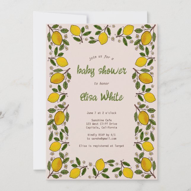 Lovely Lemons Rustic CUSTOM QR Code BRIDAL SHOWER Invitation (Front)