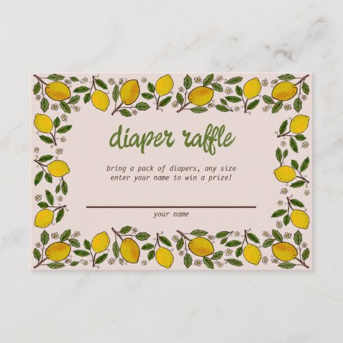 Lovely Lemons Rustic Watercolor Diaper Raffle Baby Enclosure Card