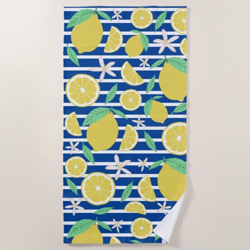Lovely Lemons Striped Fresh Citrus Fruit Beach Towel