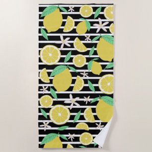 Lovely Lemons Striped Fresh Citrus Fruit Beach Towel