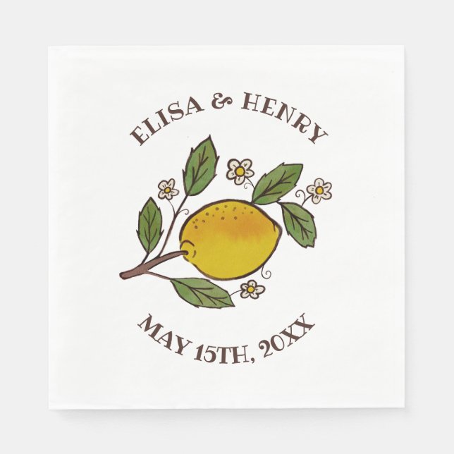 Lovely Lemons WEDDING Engagement Rustic CUSTOM  Napkins (Front)