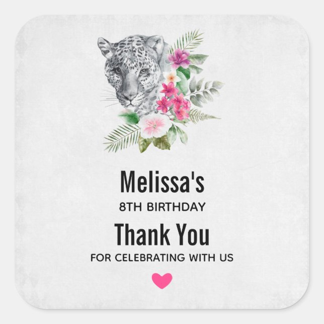 Lovely Leopard Head Portrait Watercolor Birthday Square Sticker (Front)