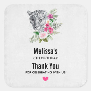 Lovely Leopard Head Portrait Watercolor Birthday Square Sticker