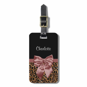 Lovely Leopard Print Elegant Brown Bow and Name Luggage Tag