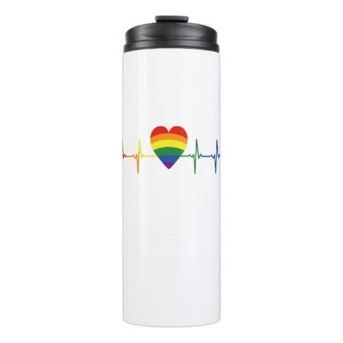 Lovely LGBT Day Pride Heartbeat Rainbow Gift Thermal Tumbler