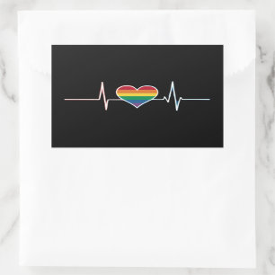 Lovely LGBT Gay Pride Heartbeat Lesbian Gays Love Rectangular Sticker