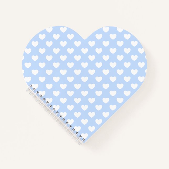 Lovely Light Blue And White Hearts Heart-Shaped Notebook (Front)