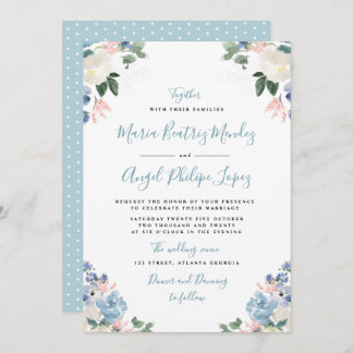 Lovely light blue watercolor floral wedding invitation