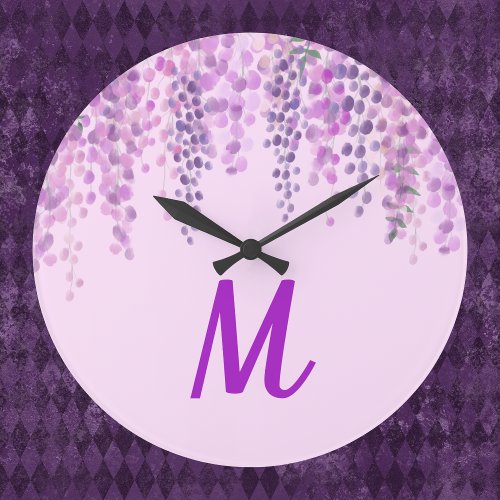 Lovely Light Purple Watercolor Look Wisteria Large Clock