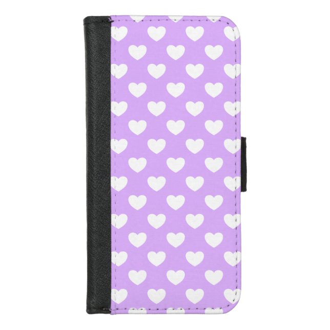 Lovely Lilac And White Hearts Polka Dot Pattern iPhone Wallet Case (Front)