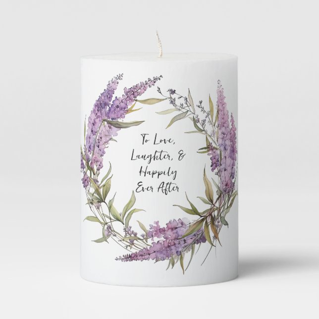 Lovely Lilac Botanical Flowers, Pillar Candle (Front)