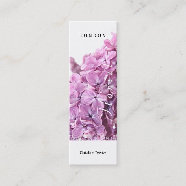 Lovely lilac flowers spring, florist, skinny mini business card (Front)