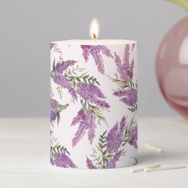 Lovely Lilac Flowers Weddings Gift Ideas Pillar Candle (In Situ)