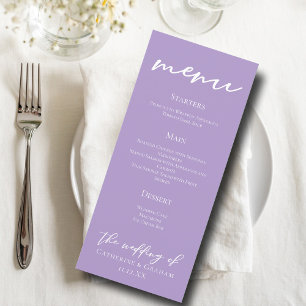 Lovely Lilac Purple Typography Wedding Dinner Menu