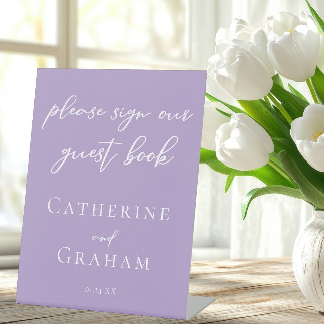 Lovely Lilac Purple Wedding Guest Book Pedestal Sign (Creator Uploaded)