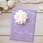 Lovely Lilac Purple Wedding Personalized Wrapping Paper Sheets<br><div class="desc">This lovely lilac wedding gift wrap features beautiful white typography on a soft purple background for a spring ceremony in the afternoon. Lavender pastel wrapping paper is a delicate color choice for an elegant garden occasion.</div>