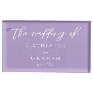 Lovely Lilac Purple White Personalized Wedding Place Card Holder