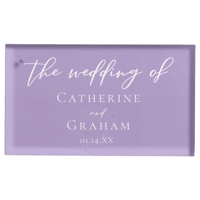 Lovely Lilac Purple White Personalized Wedding Place Card Holder (Front)