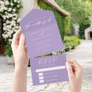 Lovely Lilac Purple White Typography Wedding All In One Invitation