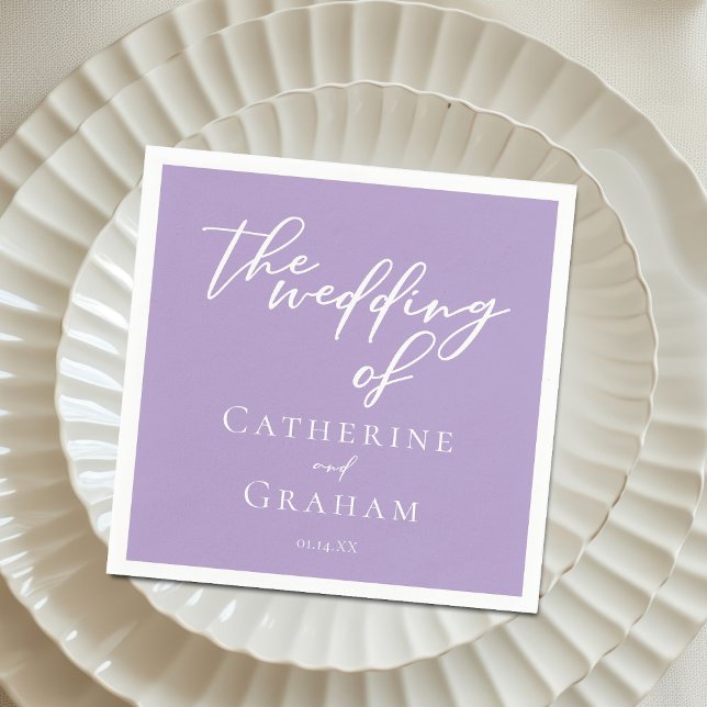 Lovely Lilac Purple White Typography Wedding Napkins (Creator Uploaded)