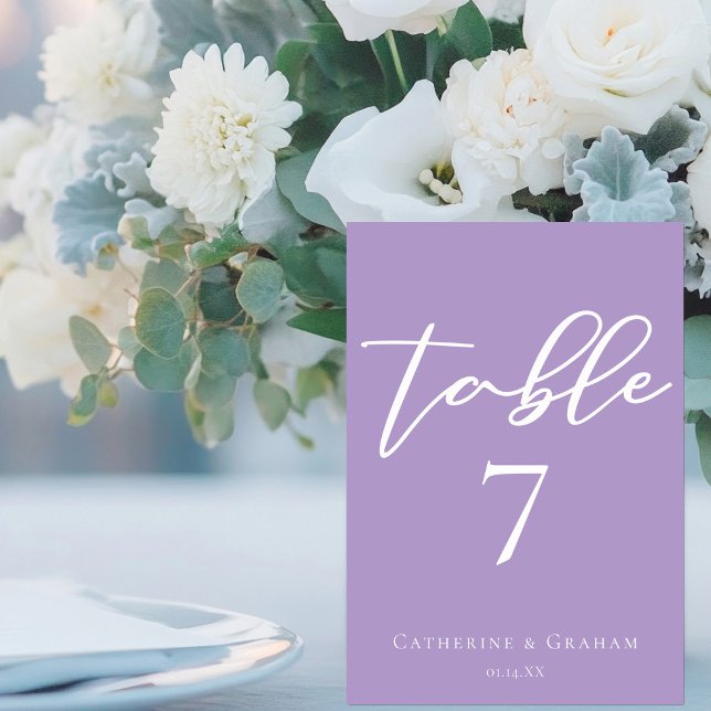 Lovely Lilac Purple White Typography Wedding Table Number (Creator Uploaded)
