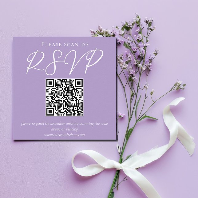 Lovely Lilac Purple White Wedding QR Code RSVP Enclosure Card (Creator Uploaded)