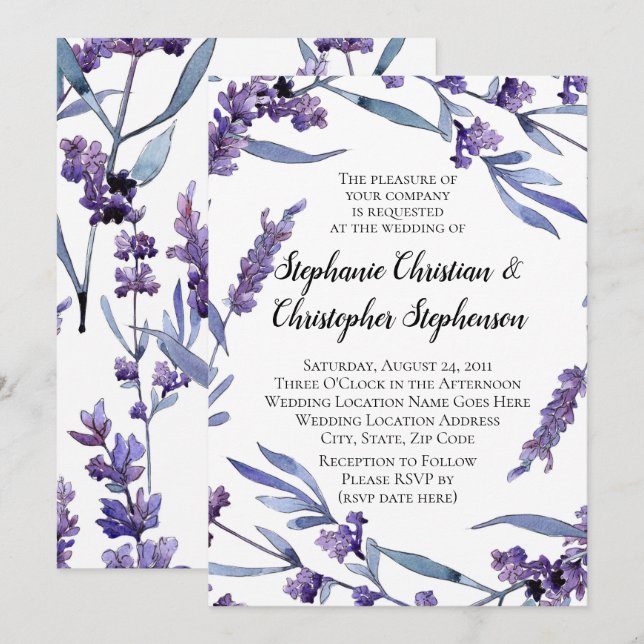 Lovely Lilac Watercolor Elegant Summer Wedding Invitation (Front/Back)