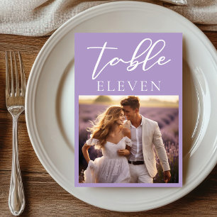 Lovely Lilac White Script Couple Photo Wedding Table Number