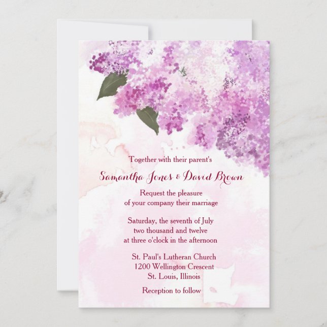 Lovely Lilacs Custom Wedding Invitation (Front)