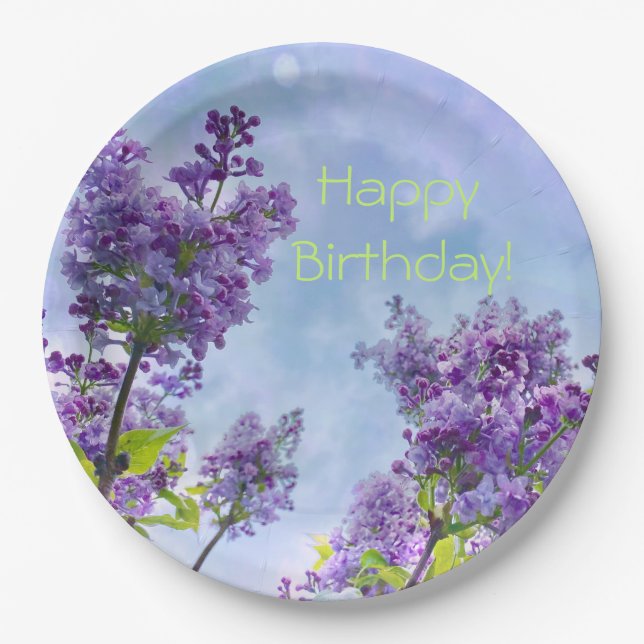Lovely Lilacs Happy Birthday Paper Plates (Front)