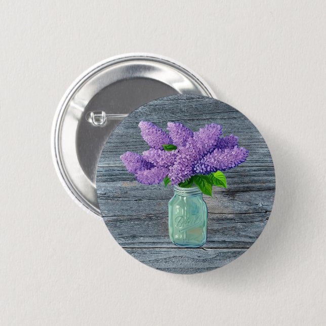 Lovely Lilacs  In Rustic Mason Jar Button (Front & Back)