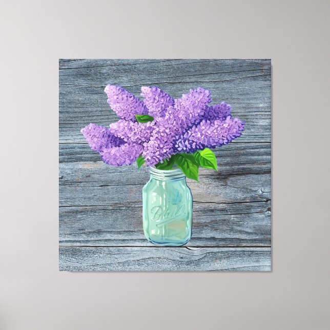 Lovely Lilacs  In Rustic Mason Jar Canvas Print (Front)