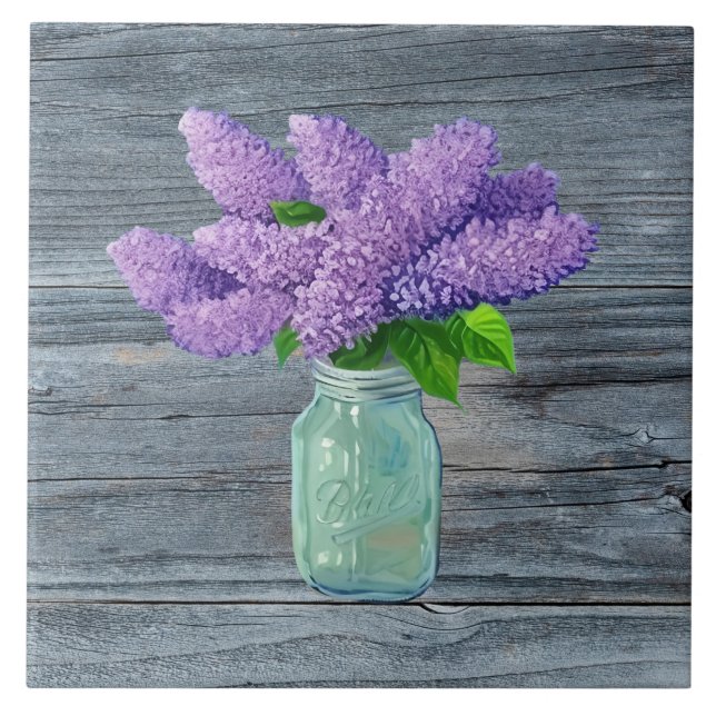 Lovely Lilacs  In Rustic Mason Jar Ceramic Tile (Front)