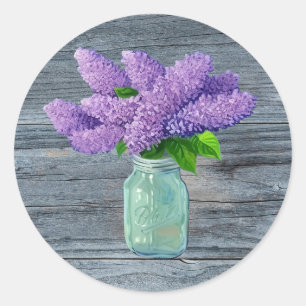 Lovely Lilacs  In Rustic Mason Jar Classic Round Sticker