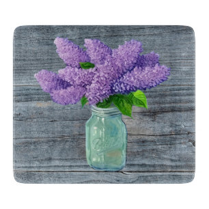 Lovely Lilacs In Rustic Mason Jar Cutting Board