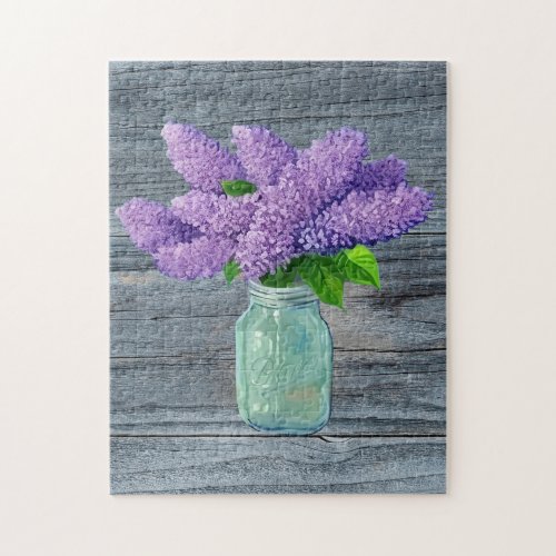 Lovely Lilacs  In Rustic Mason Jar Jigsaw Puzzle