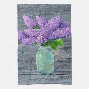 Lovely Lilacs  In Rustic Mason Jar Kitchen Towel