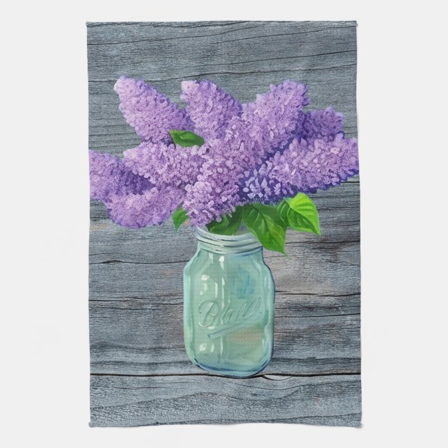 Lovely Lilacs  In Rustic Mason Jar Kitchen Towel (Vertical)