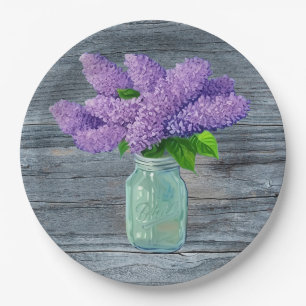 Lovely Lilacs  In Rustic Mason Jar Paper Plates