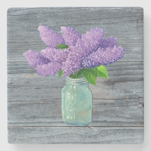 Lovely Lilacs In Rustic Mason Jar Stone Coaster