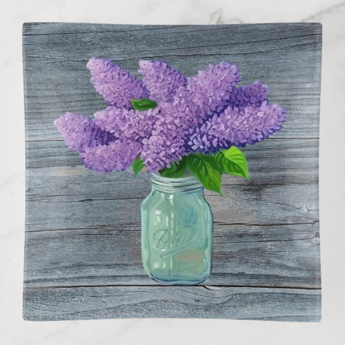 Lovely Lilacs  In Rustic Mason Jar Trinket Tray