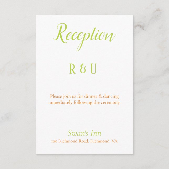 Lovely Lime Green, Orange and White Reception Enclosure Card (Front)