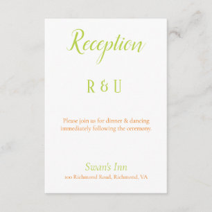 Lovely Lime Green, Orange and White Reception Enclosure Card