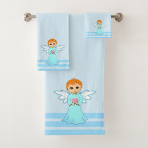 Lovely Little Angel & Turquoise Stripes Bath Towel Set