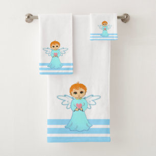 Lovely Little Angel & Turquoise Stripes Bath Towel Set
