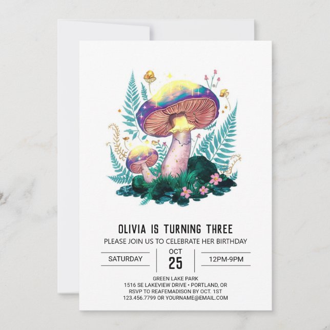 Lovely Little Digital Mushroom Birthday Invitation (Front)