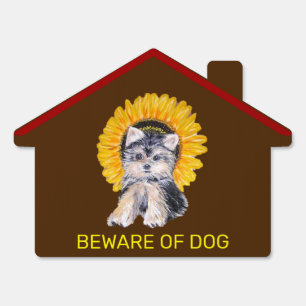 Lovely Little Dog and Sunflower on Brown Sign