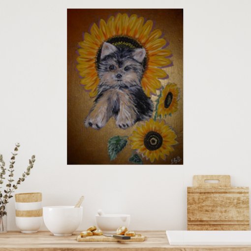 Lovely Little Dog and Sunflowers Poster | Zazzle