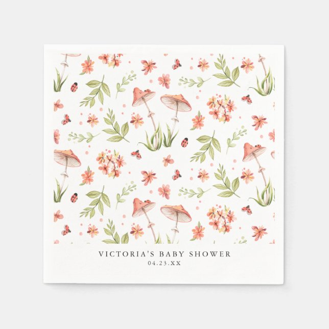 Lovely Little Ladybugs | Spring Floral Baby Shower Napkins (Front)
