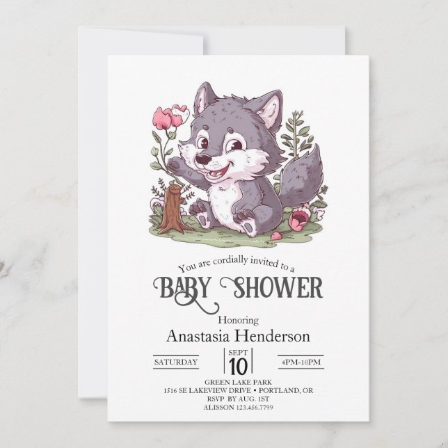 Lovely Little Wolf Baby Shower Invitation (Front)